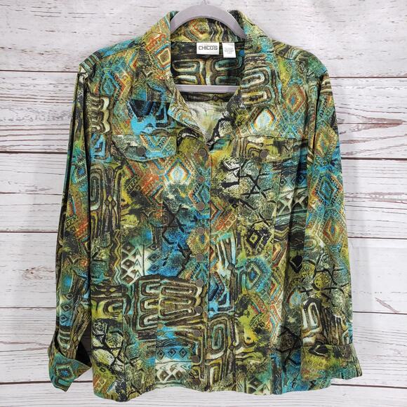 Chico's Women's Cotton Linen Art to Wear Button Front Jacket Size 2 - Picture 1 of 12